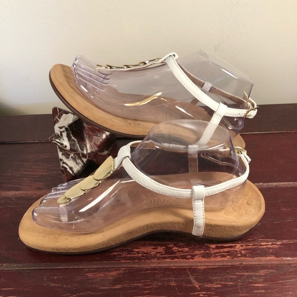 Vionic Rest Miami T Strap Supportive Sandals White with Gold Size 7.5 - Picture 3 of 8
